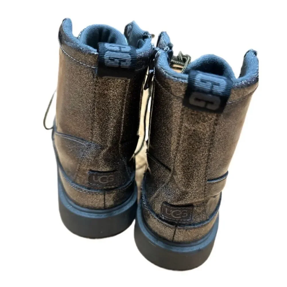 UGG Robley Glitter Boot Kids Size 6 Gold Olive Lace Up Zipper